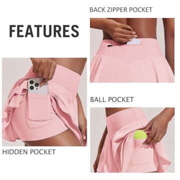 PINSPARK Tennis Skirts for Women Pleated Golf Athletic Skort Skirts with Pockets Shorts High Waisted Athletic Skorts, Pink Small