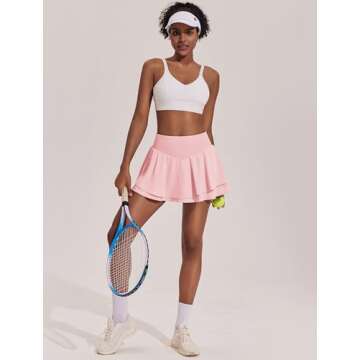 PINSPARK Tennis Skirts for Women Pleated Golf Athletic Skort Skirts with Pockets Shorts High Waisted Athletic Skorts, Pink Small