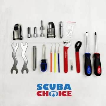 Scuba Choice Deluxe Tool Kit – 16-Piece Dive Tools & 50 O-Rings Set, Diving Maintenance Repair, Includes Screwdrivers, Wrenches, O-Ring Tools, Silicone Grease - Essential Gear Accessories for Diver