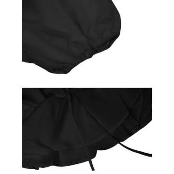 Remidoo Women's Puff Short Sleeve Tie Back V Neck Ruffle Hem Peplum Crop Tops Black Large