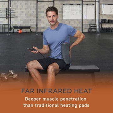 Pure Enrichment PureRelief Pro Far Infrared XL Heating Pad - Muscle Relief for Back, Neck, Shoulder, & Knee Pain in Athletes, 4 Heat Settings, Dry/Moist Heat, 12” x 24” Extra-Large Size (Iron Gray)