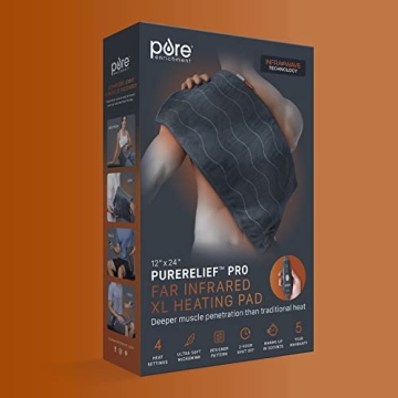 Pure Enrichment PureRelief Pro Far Infrared XL Heating Pad - Muscle Relief for Back, Neck, Shoulder, & Knee Pain in Athletes, 4 Heat Settings, Dry/Moist Heat, 12” x 24” Extra-Large Size (Iron Gray)