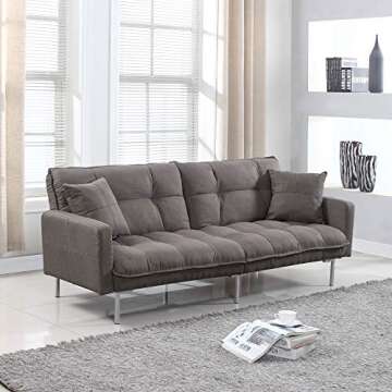 Divano Roma Furniture Collection Modern Plush Tufted Linen Fabric Splitback Living Room Sleeper Futo...
