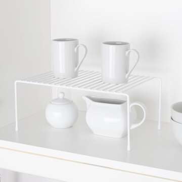 Smart Design Cabinet Storage Shelf Rack - Medium (8.5 x 13.25 Inch) - Steel Metal Wire - Cupboard, Plate, Dish, Counter & Pantry Organizer Organization - Kitchen [White]