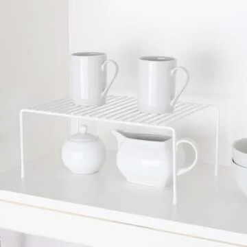 Smart Design Cabinet Storage Shelf Rack - Medium (8.5 x 13.25 Inch) - Steel Metal Wire - Cupboard, Plate, Dish, Counter & Pantry Organizer Organization - Kitchen [White]