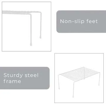 Smart Design Cabinet Storage Shelf Rack - Medium (8.5 x 13.25 Inch) - Steel Metal Wire - Cupboard, Plate, Dish, Counter & Pantry Organizer Organization - Kitchen [White]