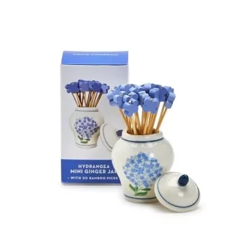 Hydrangea Ginger Jar & Bamboo Cocktail Picks Set - Elegant Ceramic Decor Piece with Eco-Friendly 20 ...