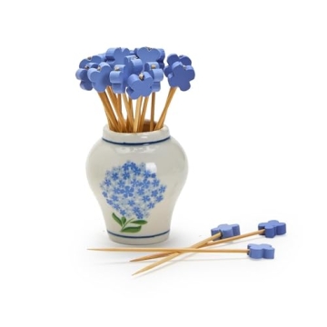 Elegant Hydrangea Ginger Jar with Bamboo Cocktail Picks Set