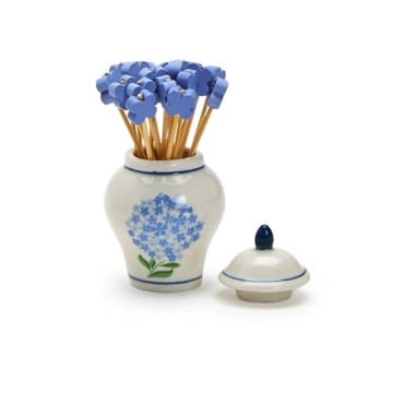 Elegant Hydrangea Ginger Jar with Bamboo Cocktail Picks Set