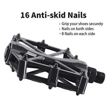 DUNCHATY Bike Pedals Mountain Bike Pedals Aluminum CNC Bearing Bicycle Pedals, Road Bike Pedals with 16 Anti-Skid Pins Lightweight Platform Pedals for BMX/MTB Bike 9/16" Spindle Black