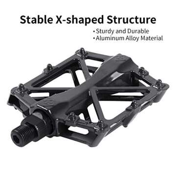 DUNCHATY Bike Pedals Mountain Bike Pedals Aluminum CNC Bearing Bicycle Pedals, Road Bike Pedals with 16 Anti-Skid Pins Lightweight Platform Pedals for BMX/MTB Bike 9/16" Spindle Black