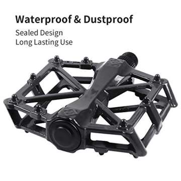 DUNCHATY Bike Pedals Mountain Bike Pedals Aluminum CNC Bearing Bicycle Pedals, Road Bike Pedals with 16 Anti-Skid Pins Lightweight Platform Pedals for BMX/MTB Bike 9/16" Spindle Black