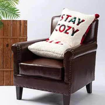 Cozy Bliss 1pcs Buffalo Plaid Throw Pillow Cover 18x18 Inches Christmas Pillow Cover, Embroidered Stay Cozy Decorative Throw Pillow Cover for Holiday Home Decor (Stay Cozy, 18" x 18")