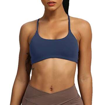 Aoxjox Women's Workout Sports Bras Fitness Backless Padded Ivy Low Impact Bra Yoga Crop Tank Top (Navy, Small)