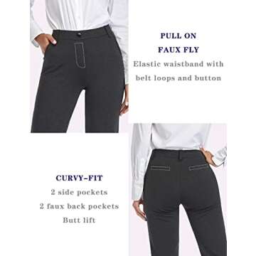 Tapata Women's 26''/28''/30''/32''/34'' Stretchy Straight Dress Pants with Pockets Tall, Petite, Regular for Office Work Business 30", Charcoal, XL