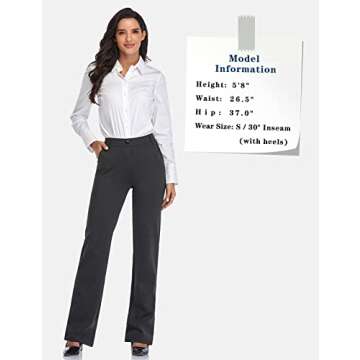 Tapata Women's 26''/28''/30''/32''/34'' Stretchy Straight Dress Pants with Pockets Tall, Petite, Regular for Office Work Business 30", Charcoal, XL