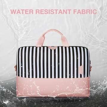BAGSMART Laptop Bag for Women, 15.6 Inch Laptop Case Slim Computer, Work Briefcase, For Travel, Pink Stripes