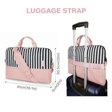 BAGSMART Laptop Bag for Women, 15.6 Inch Laptop Case Slim Computer, Work Briefcase, For Travel, Pink Stripes