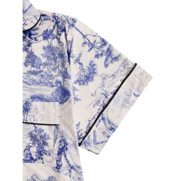 Floerns Women's Notch Collar Print Sleepwear Two Piece Pajama Set