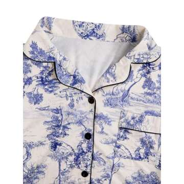 Floerns Women's Notch Collar Print Sleepwear Two Piece Pajama Set