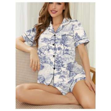 Floerns Women's Notch Collar Print Sleepwear Two Piece Pajama Set
