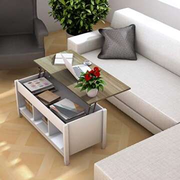 Tangkula Wood Lift Top Coffee Table, Modern Coffee Table w/Hidden Compartment and Open Storage Shelf...