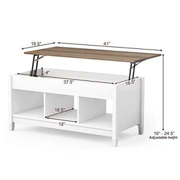 Tangkula Wood Lift Top Coffee Table, Modern Coffee Table w/Hidden Compartment and Open Storage Shelf for Living Room Office Reception Room (White)