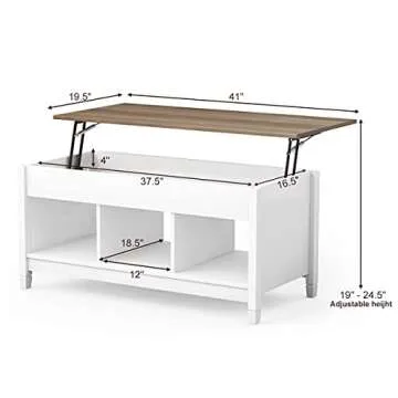 Tangkula Wood Lift Top Coffee Table, Modern Coffee Table w/Hidden Compartment and Open Storage Shelf for Living Room Office Reception Room (White)