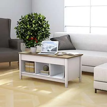 Tangkula Wood Lift Top Coffee Table, Modern Coffee Table w/Hidden Compartment and Open Storage Shelf for Living Room Office Reception Room (White)