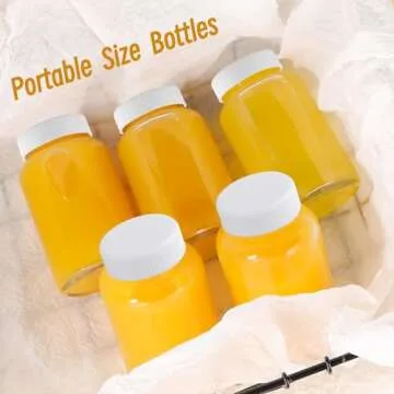 HINGWAH 12 Pack 4 OZ Glass Shot Bottles with Caps, 120 ML Empty Wellness Juice Shot Bottles, Reusable Clear Glass Bottles for Juice, Shots and Homemade Beverages