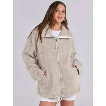 ANRABESS Womens Fleece Jacket Oversized Zip Up Sherpa Fuzzy Casual Coats Winter Fall Outerwear 2024 ...