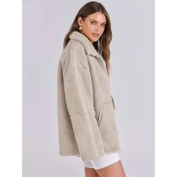 ANRABESS Womens Fleece Jacket Oversized Zip Up Sherpa Fuzzy Casual Coats Winter Fall Outerwear 2024 Clothes with Pockets Small