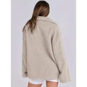 ANRABESS Womens Fleece Jacket Oversized Zip Up Sherpa Fuzzy Casual Coats Winter Fall Outerwear 2024 Clothes with Pockets Small
