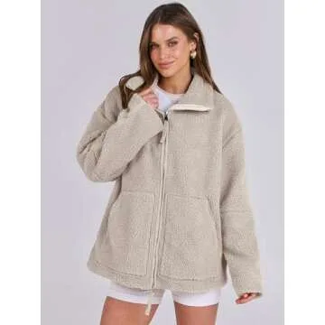 ANRABESS Womens Fleece Jacket Oversized Zip Up Sherpa Fuzzy Casual Coats Winter Fall Outerwear 2024 Clothes with Pockets Small