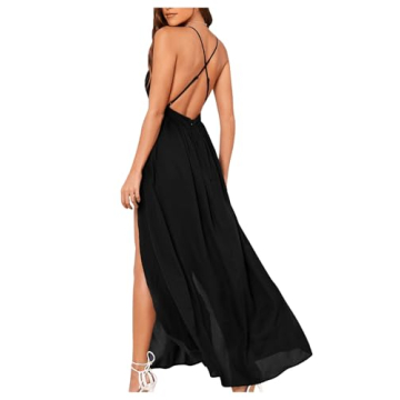 Floerns Women's V Neck Spaghetti Strap Backless Maxi Dress