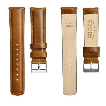 Ritche Genuine Leather Watch Band for Galaxy Watch 6 Classic Omega x Swatch Moonswatch 20mm Classic Vintage Quick Release Leather Watch Strap (Toffee Brown), White Elephant Gifts, Stocking Stuffers for Men