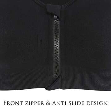 INIBUD Women's Sports Bra Post-Surgery Bra Zip Bra Zipper Front Wirefree Removable Pads Yoga Bra Zip Sports Bra (4 Pack (Bbpg), Large)