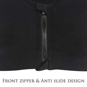 INIBUD Women's Sports Bra Post-Surgery Bra Zip Bra Zipper Front Wirefree Removable Pads Yoga Bra Zip Sports Bra (4 Pack (Bbpg), Large)