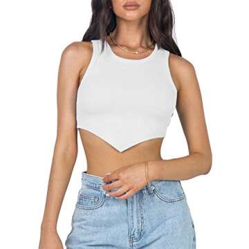 Avanova Women's Sleeveless Asymmetrical Hem Ribbed Knit Crew Neck Casual Basic Crop Tank Top White 08 X-Small