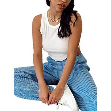 Avanova Women's Sleeveless Asymmetrical Hem Ribbed Knit Crew Neck Casual Basic Crop Tank Top White 08 X-Small