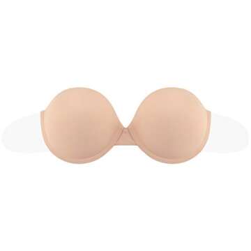 JOATEAY Women's Strapless Self Adhesive Bra Reusable Backless Sticky Push Up Bra Invisible (Nude, Cu...