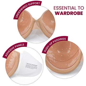 JOATEAY Women's Strapless Self Adhesive Bra Reusable Backless Sticky Push Up Bra Invisible (Nude, Cup D)