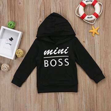 Urkutoba Black Mini Boss Hoodie for Toddler 2-3 Years