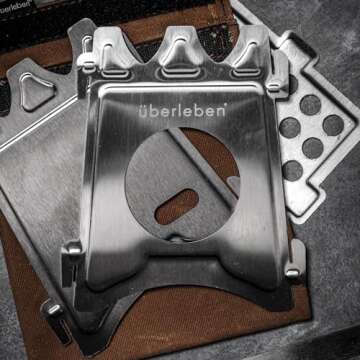 überleben Stöker Wood Burning Camp Stove - Stainless Steel Portable Wood Stove for Camping, Backpacking, & Hiking - 18oz Folding Camping Stove - Small Wood Stove Camping Essentials (Stainless Steel)