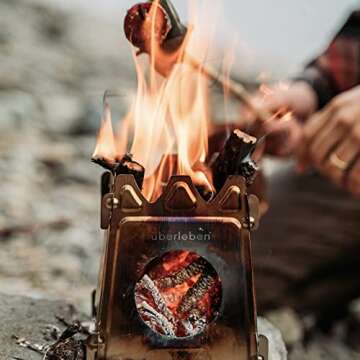 überleben Stöker Wood Burning Camp Stove - Stainless Steel Portable Wood Stove for Camping, Backpacking, & Hiking - 18oz Folding Camping Stove - Small Wood Stove Camping Essentials (Stainless Steel)