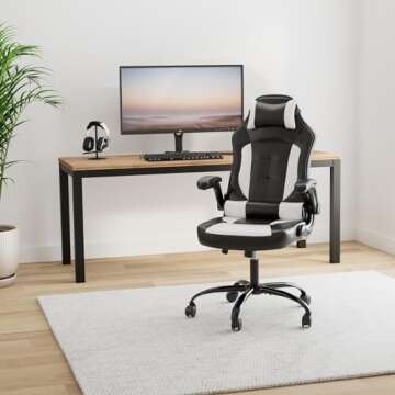 Gaming Chair, Cadcah Ergonomic Computer Chair Reclining High Back Office Chair Height Adjustment Desk Chair with Armrests Headrest and Lumbar Support PC Gaming chair for Adults Teens Men Women (White)