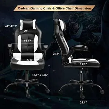 Gaming Chair, Cadcah Ergonomic Computer Chair Reclining High Back Office Chair Height Adjustment Desk Chair with Armrests Headrest and Lumbar Support PC Gaming chair for Adults Teens Men Women (White)