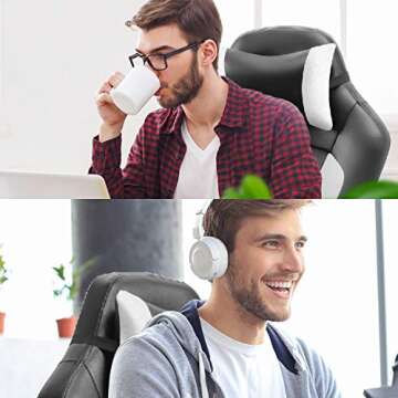 Gaming Chair, Cadcah Ergonomic Computer Chair Reclining High Back Office Chair Height Adjustment Desk Chair with Armrests Headrest and Lumbar Support PC Gaming chair for Adults Teens Men Women (White)