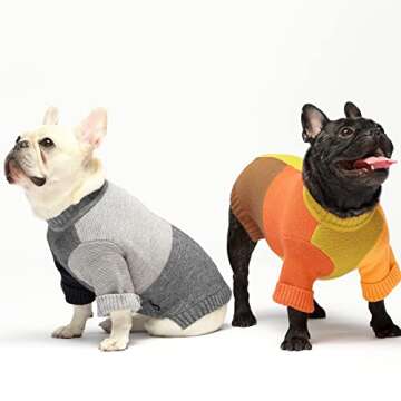 Fitwarm Color Block Dog Sweater, Knitted Pet Coat, Dog Winter Clothes for Small Dogs Boy, Cat Apparel, Grey, Blue, Black, Large