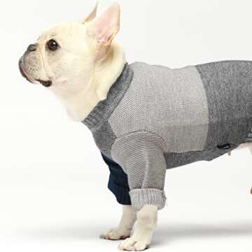 Fitwarm Color Block Dog Sweater, Knitted Pet Coat, Dog Winter Clothes for Small Dogs Boy, Cat Apparel, Grey, Blue, Black, Large